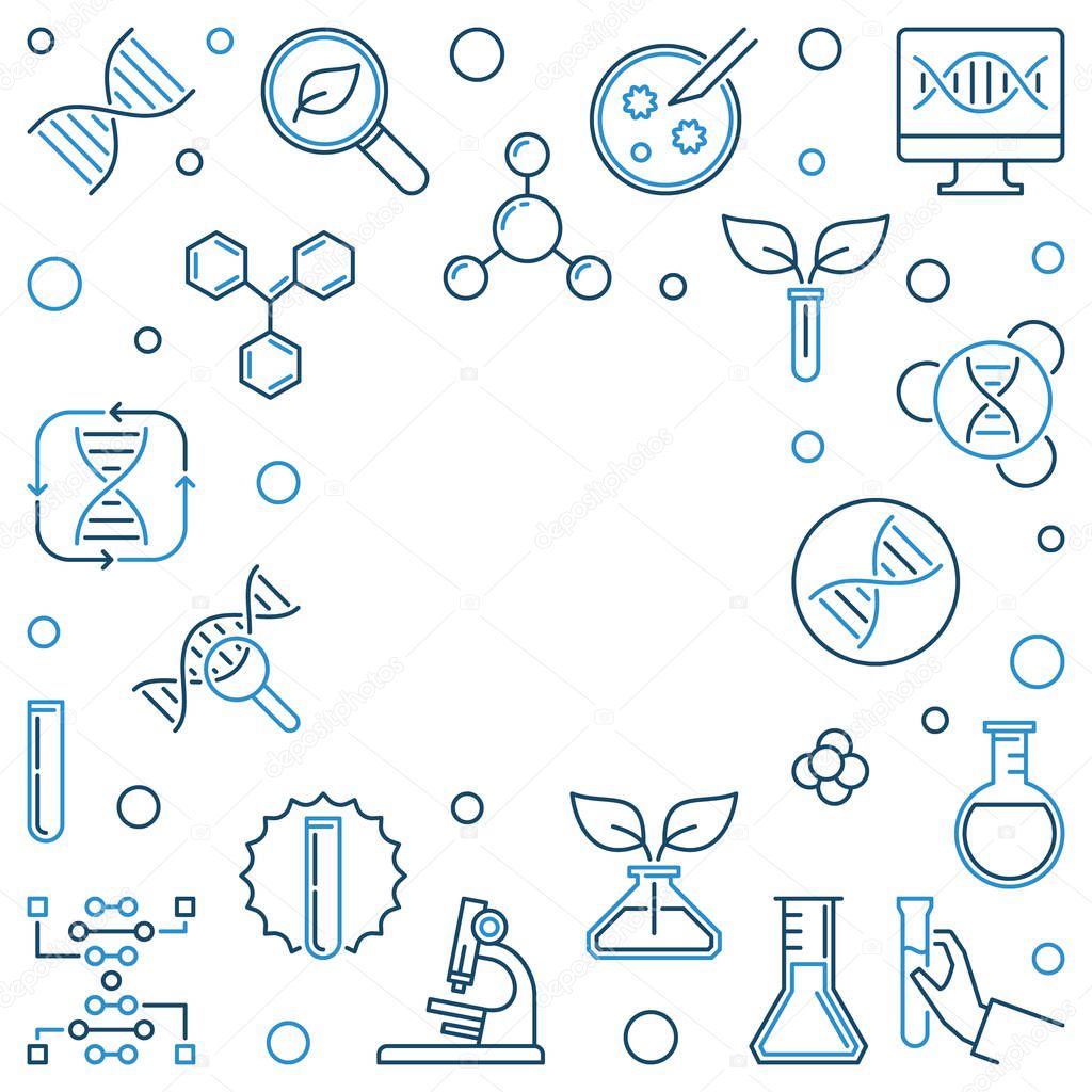 Genetics concept square frame made with science outline icons. Vector illustration