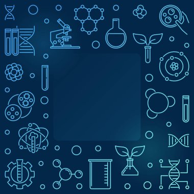 Biyolojik mühendislik vektör anahat mavi kare çerçeve