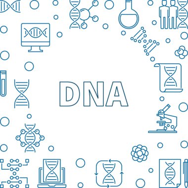 İnce çizgi tarzında DNA vektör kare çerçeve veya illüstrasyon
