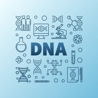DNA veya Deoksirribonükleik asit vektör mavi çizgi illüstrasyon