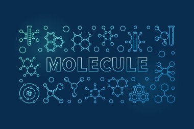Molekül vektör mavi doğrusal yatay illüstrasyon veya banner