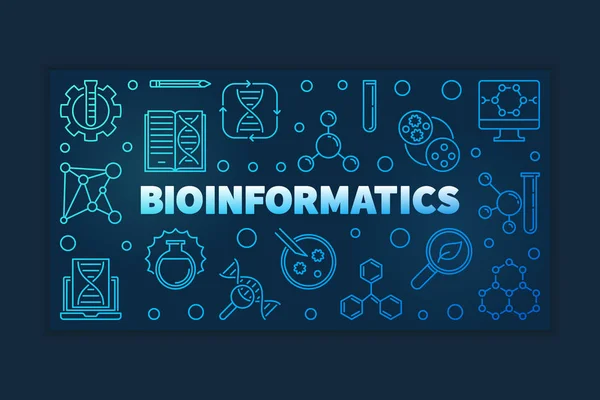 Bioinformatics blue outline banner. Vector linear illustration — Stock Vector