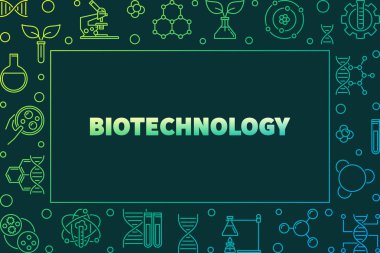 Biotechnolgy vektör renkli anahat yatay çerçeve