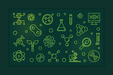 Biyoteknoloji yeşil çizgi illüstrasyon. Vektör biyoteknoloji Banner