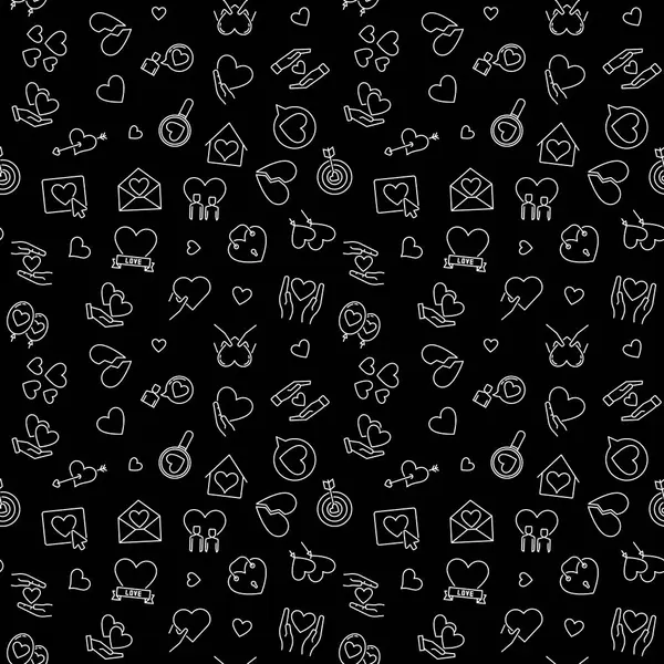 Αγάπη διανυσματικό περίγραμμα μοτίβο με σκούρο φόντο — Διανυσματικό Αρχείο
