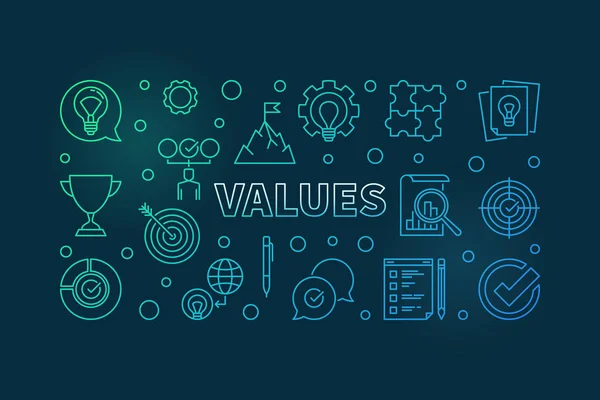 Valores vector horizontal colorido esquema ilustración o banner — Vector de stock