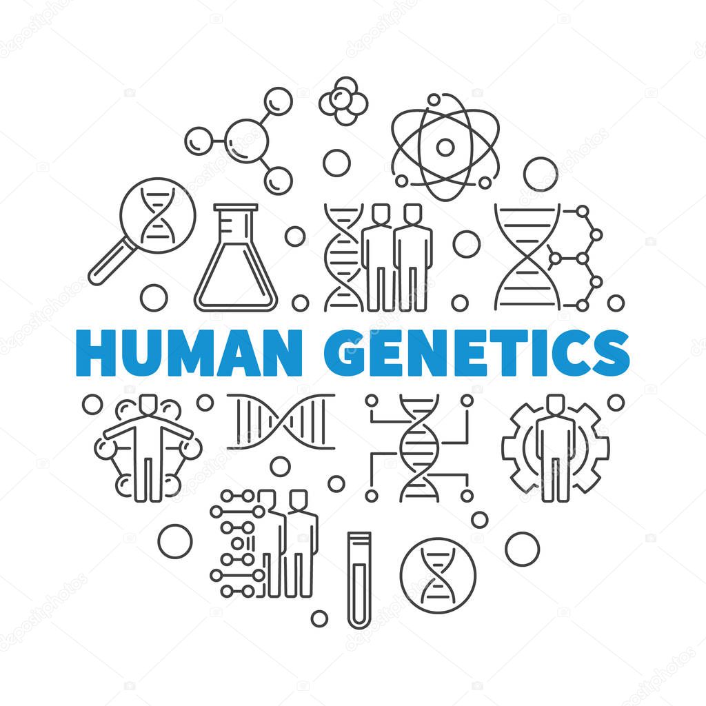 Human Genetics vector round concept illustration in outline style