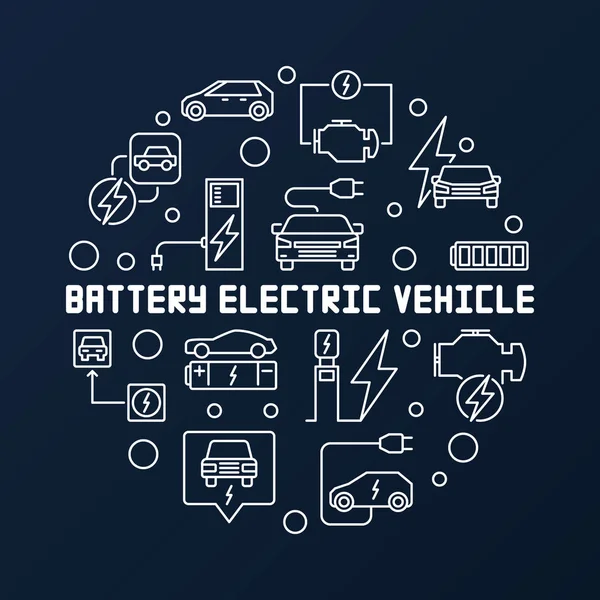 Batterie-Elektrofahrzeug runde Vektor-Illustration im Linienstil — Stockvektor