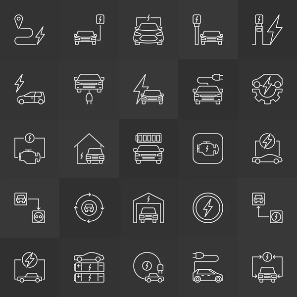 Plug-in electric automobile simple vector outline icons — Stock Vector