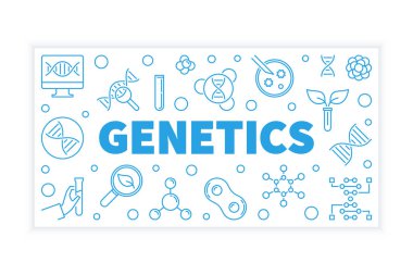 İnce çizgi tarzında genetik vektör mavi yatay illüstrasyon