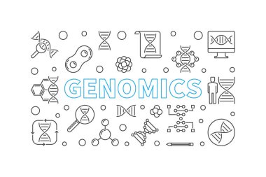 İnce çizgi tarzında Genomics vektör yatay çizim