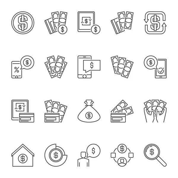 American Dollar and Money vector outline icons or symbols — Stock Vector