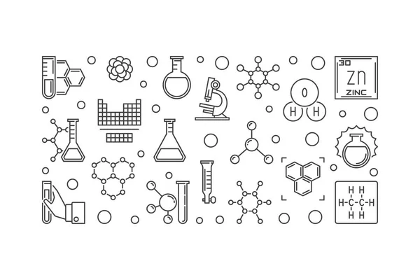 Ciencia y Química esquema vector banner simple — Vector de stock