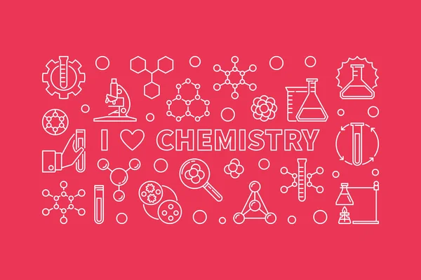 Jag älskar kemi banner. Vektor kemisk linje illustration — Stock vektor