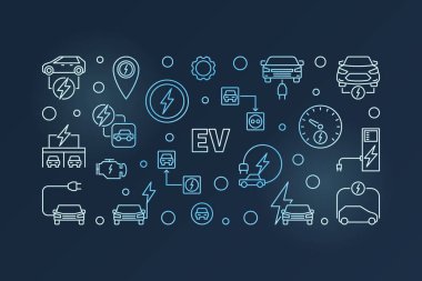 Ev yaratıcı anahat afiş - vektör elektrikli araç illustratio