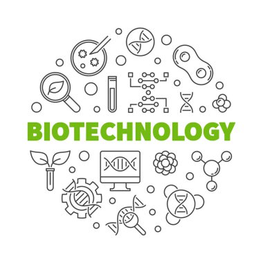 İnce çizgi stilinde biyoteknoloji vektör yuvarlak illüstrasyon