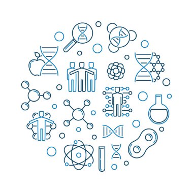 İnsan Genetik Mühendisliği vektör anahat yuvarlak illüstrasyon