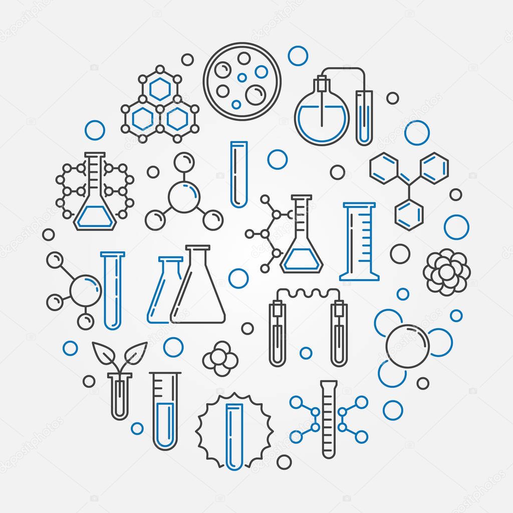 Chemistry vector concept round illustration in thin line style