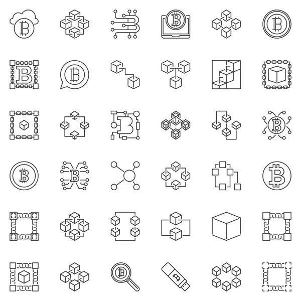 Blockchain vector iconos mínimos establecidos en el estilo de contorno — Archivo Imágenes Vectoriales