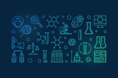 Kimya Lab Ekipmanları vektör renkli anahat afiş