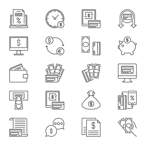 Money and Payment vector icons set in thin line style — Stock Vector