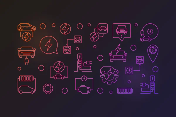 Bannière colorée de ligne de voiture électrique. Illustration vectorielle — Image vectorielle