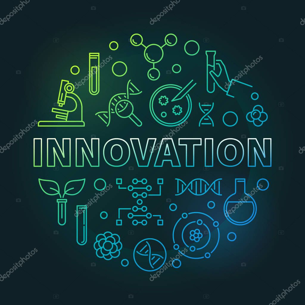 Innovation vector Genetics and Science colorful linear round illustration on dark background