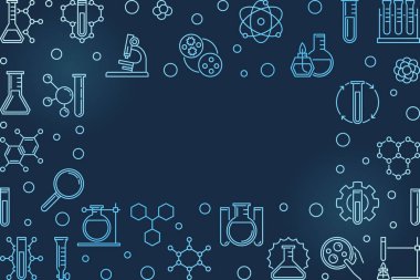 İnce çizgi tarzında kimyasal mavi vektör modern yatay çerçeve