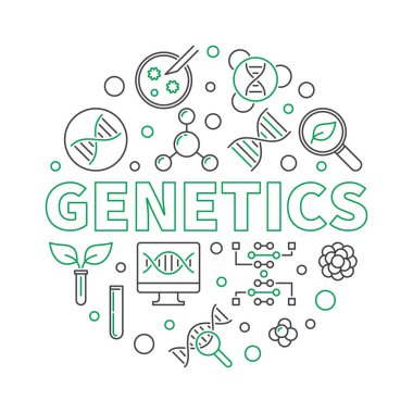 Dna çizgi simgeleri ile genetik vektör yuvarlak illüstrasyon