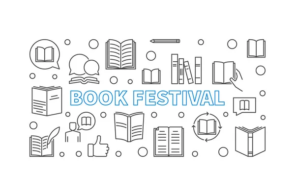 Boek Festival banner met lijn boeken pictogrammen. Vector illustratie — Stockvector