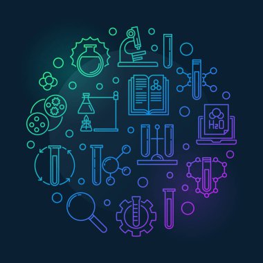 Kimya Bilimi vektör anahat renkli yuvarlak illüstrasyon