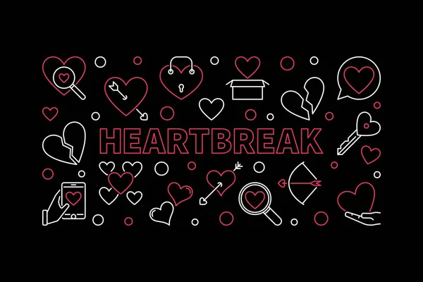 Ilustración horizontal vector Heartbreak en estilo de línea delgada — Archivo Imágenes Vectoriales