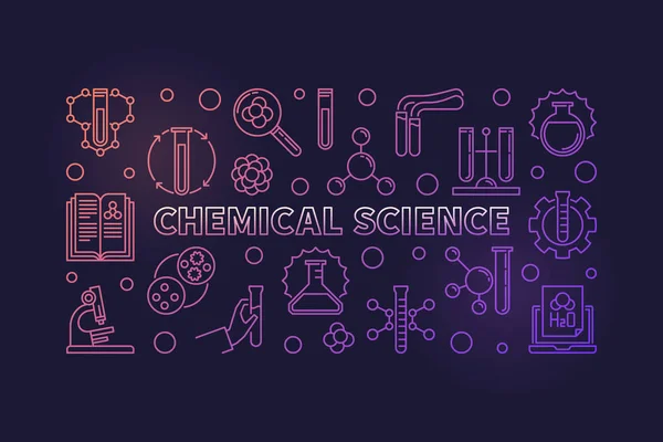 化学科学ベクトルカラフルな水平アウトラインバナー — ストックベクタ