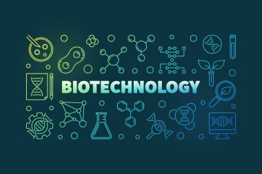 Biotechnolgy vektör renkli anahat afiş veya illüstrasyon