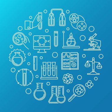 Kimya Lab Ekipmanları vektör yuvarlak anahat illüstrasyon