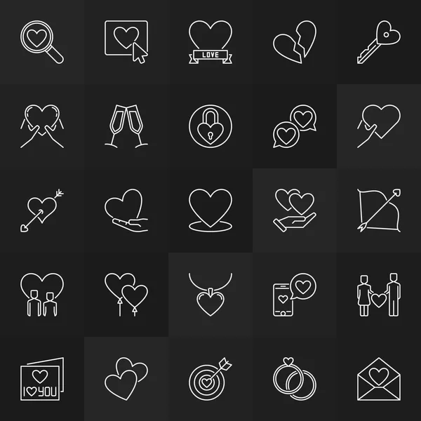 Conjunto de iconos de concepto de amor o símbolos en estilo de línea delgada — Archivo Imágenes Vectoriales