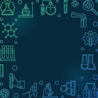 Kimya doğrusal simgeleri ile renkli vektör kare kare çerçeve