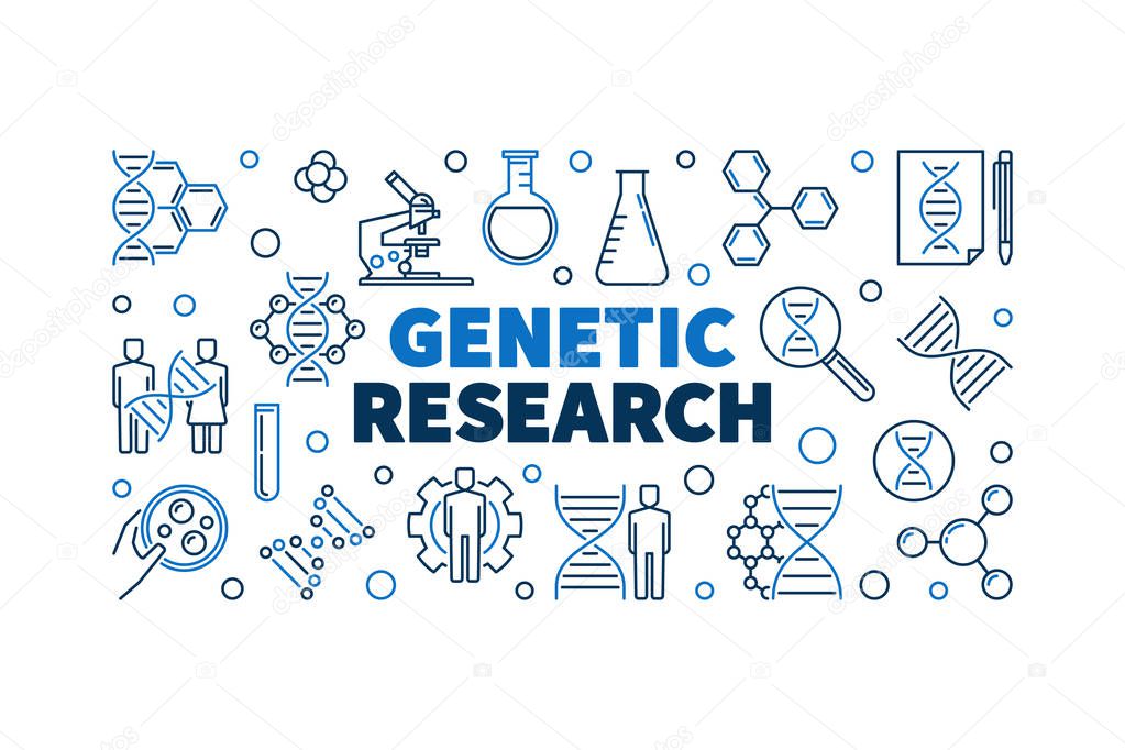 Genetic Research vector concept outline horizontal banner or illustration