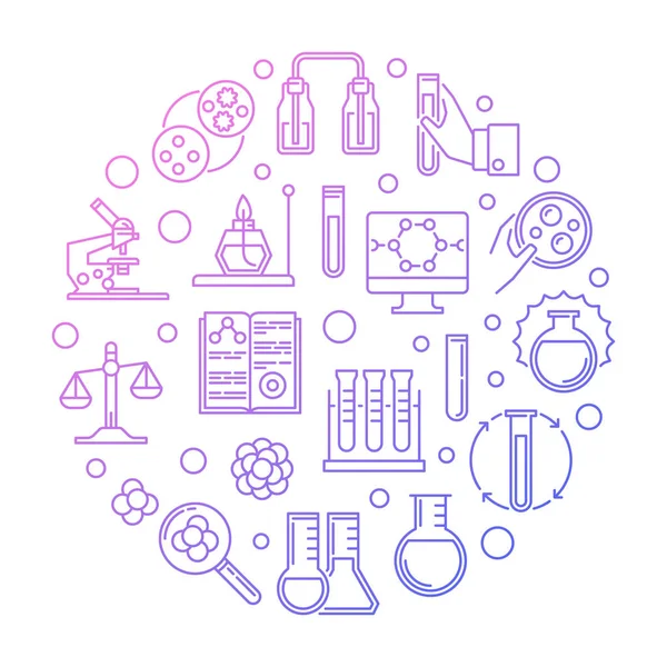 Chemie lab equipment vector kleurrijke ronde illustratie — Stockvector