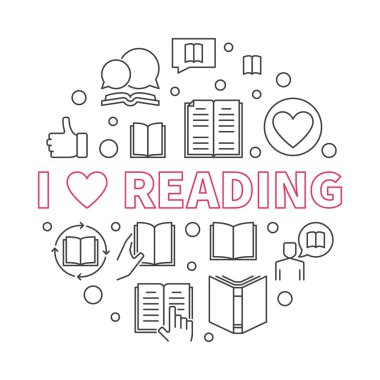 Ben ince çizgi tarzında vektör yuvarlak illüstrasyon okuma seviyorum