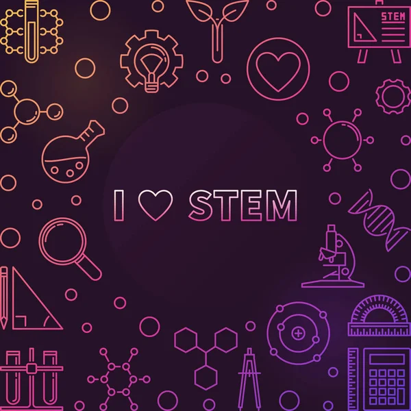 I Love STEM vector colorful outline frame or illustration — Stock Vector