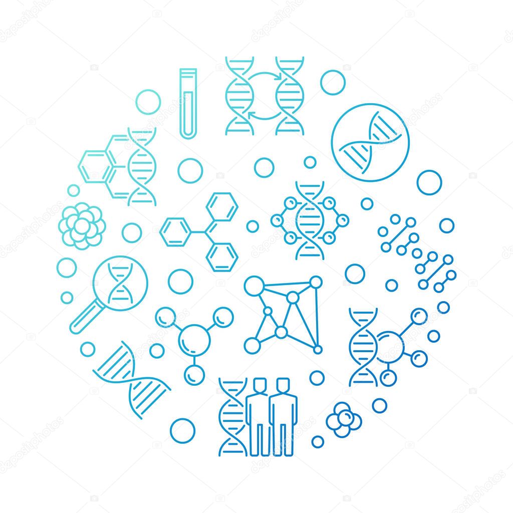 Genome Editing vector round outline blue illustration or symbol on white background