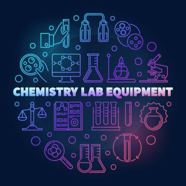 Kimya Lab Ekipmanları vektör renkli çizgi yuvarlak illüstrasyon