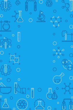 Kimya mavi dikey çerçeve. Kimyasal vektör arka planı