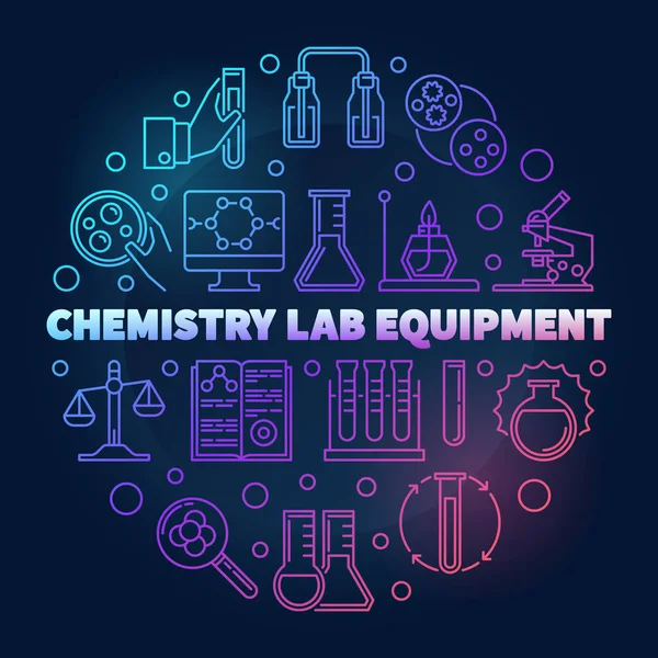 Chemie Labor Ausrüstung Vektor farbige Linie runde Abbildung — Stockvektor