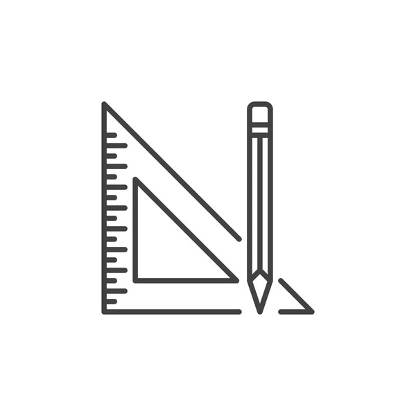 Pencil with Triangle Ruler vector outline concept icon — Stock Vector