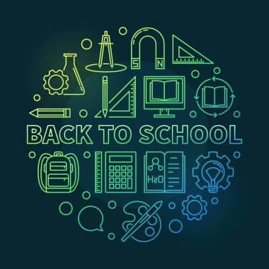 Okula dön vektör dairesel renkli anahat çizimi