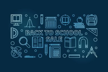 Vektör Geri Okul Satılık mavi kavram lineer afiş