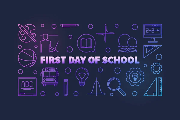 Okulun İlk Günü vektör renkli ince çizgi illüstrasyon — Stok Vektör