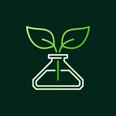 Yeşil Yapraklar vektör çizgi simgesi veya logosu ile Konik Flask